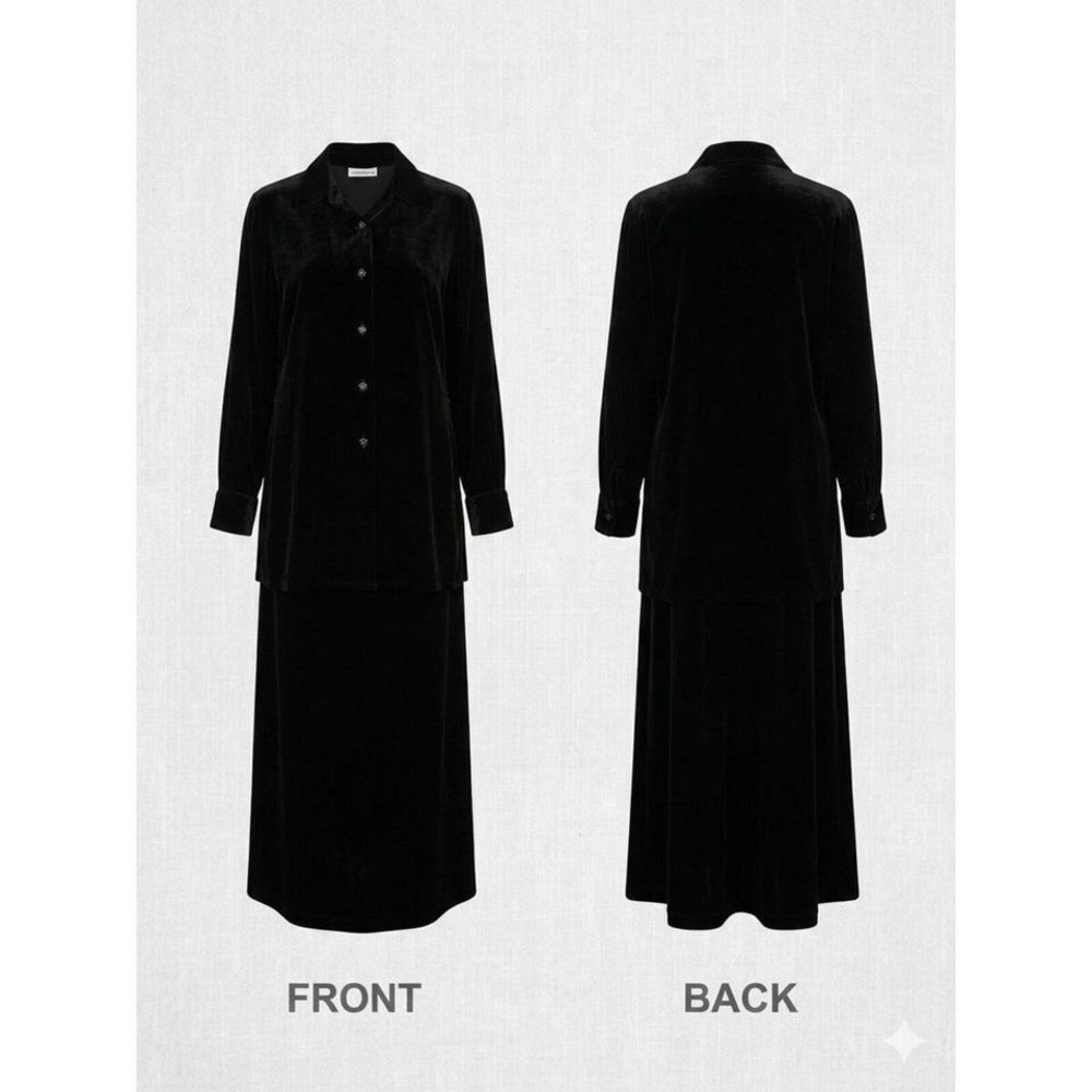 emper Valerie Stevens 90s Black Velvet Long Stretchy 2 Piece Outfit L/6 25-12